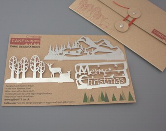 Stainless Steel Christmas Cake Topper Set: Scandinavian Winter Scene