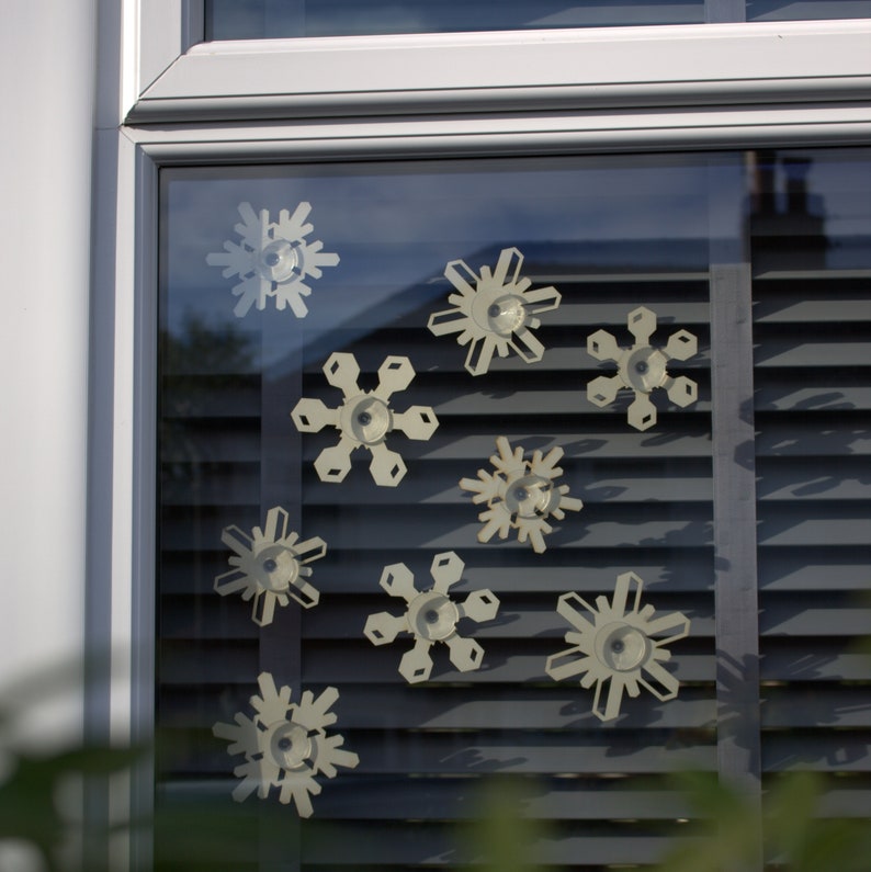 Set Of 9 Wooden Snowflakes Window Decorations, Wooden Christmas decorations, Lasercut Snowflakes, Festive Window display, image 4