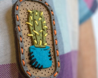Felt and Wood Cactus Brooch Jewellery