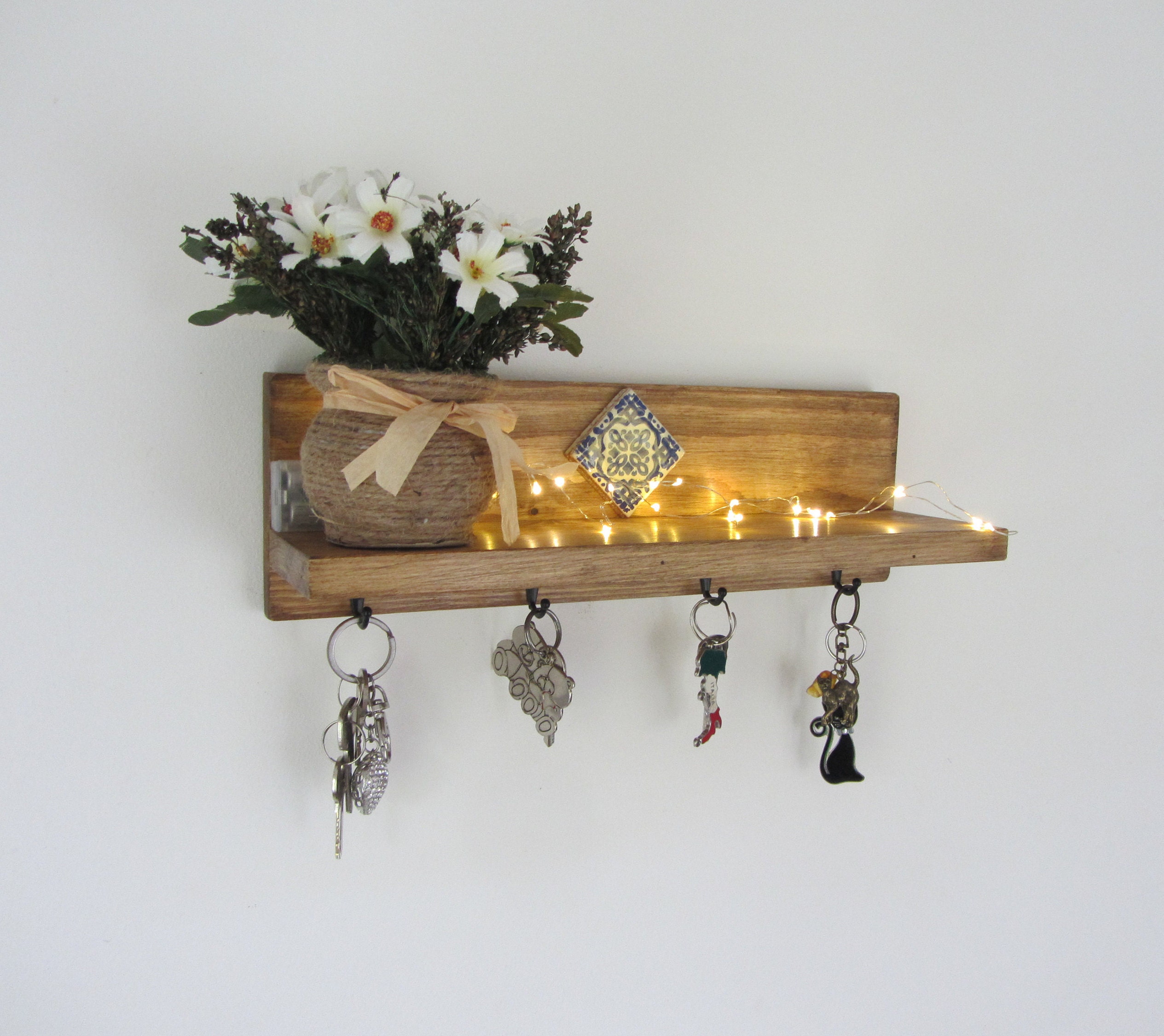 Rustic Wood Mexican Tile Key Holder With Shelf / Key Rack / Etsy UK