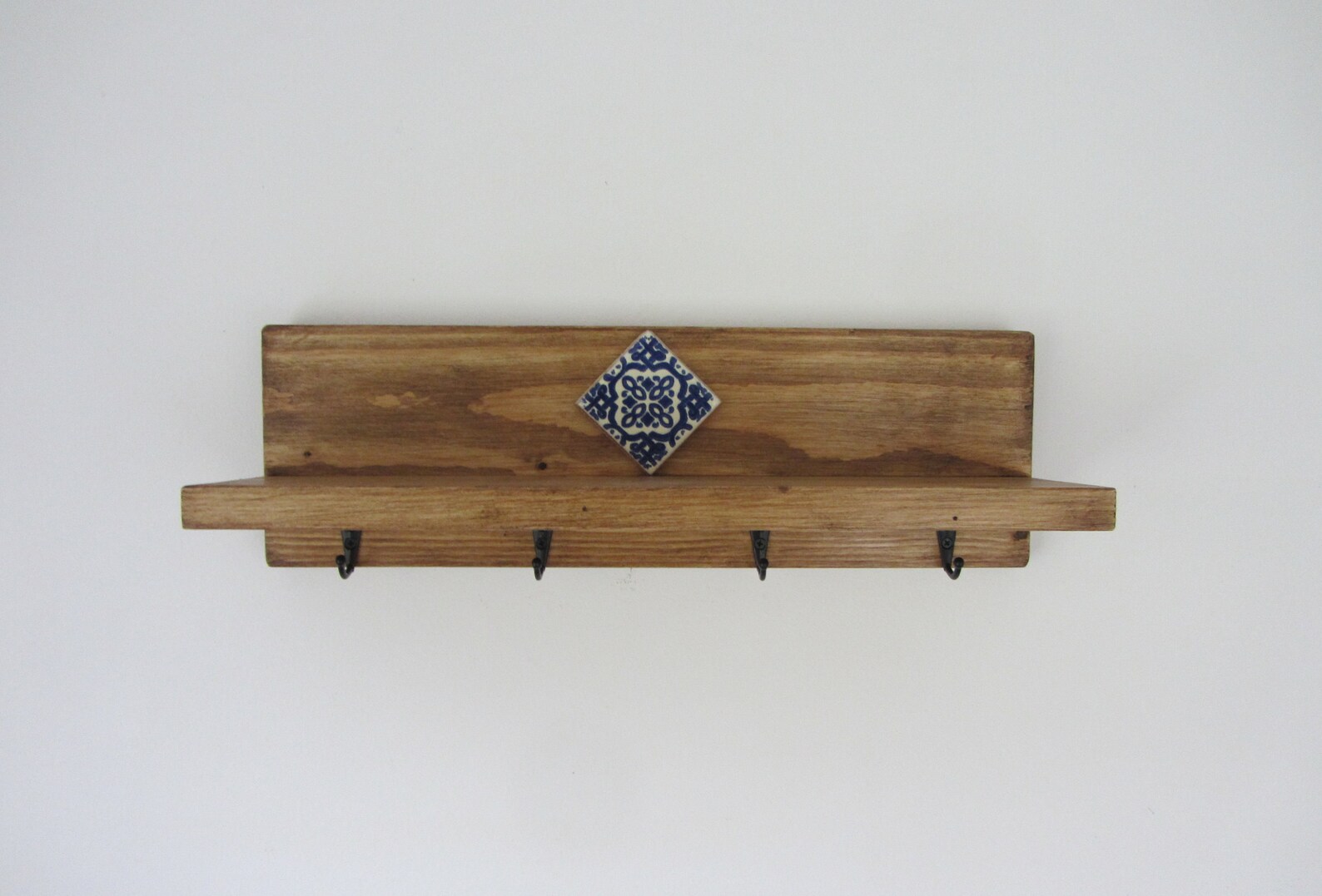 Rustic Wood Mexican Tile Key Holder With Shelf / Key Rack / Etsy UK