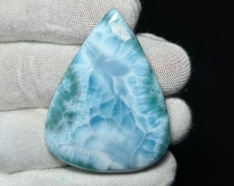 100% Natural Larimar Cabochon Pear Shape Loose Gemstone For Making Jewelry Larimar {78 Ct (40X34X5 MM }