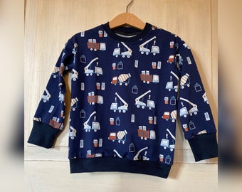 Pullover Baustelle Kind Jungen Langarmshirt Sweatshirt dunkelblau