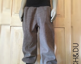 Pantaloni larghi in velluto a coste, pantaloni in velluto a coste, pantaloni a pompa, pantaloni per bambini, grigi, ragazzi, ICH&DU, ragazze, fatti a mano