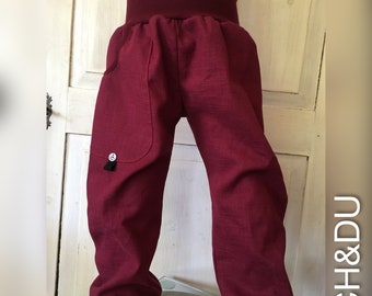 Leinenhose Leinenbux Pumphose Hose Kind weinrot ICH&DU Outdoorhose Waldhose Sommerhose fashion Waldkind handmade