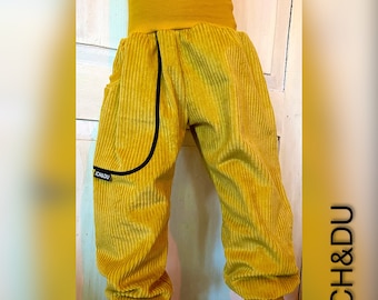 Breitcordhose Cordhose Pumphose Kind Hose Senf gelb mit Tasche Jungen ICH&DU Mädchen Handmade