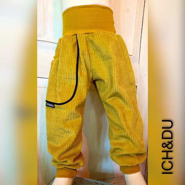 Breitcordhose Cordhose Pumphose Kind Hose Senf gelb mit Tasche Jungen ICH&DU Mädchen Handmade