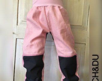 Linen trousers Leinenbux trousers outdoor trousers pump trousers child girls pink patches cordura trim forest children linen trousers