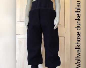 Wollwalkhose Wollhose Hose Pumphose Walkhose Kind Jungen Mädchen handmade dunkelblau Outdoorhose Thermohose