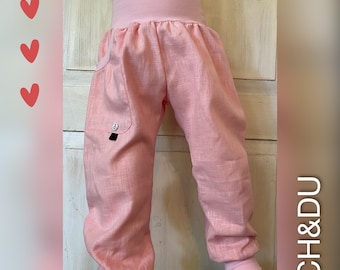 Linen trousers Leinenbux pump trousers child pink ICH&DU outdoor trousers forest trousers summer trousers fashion forest child handmade