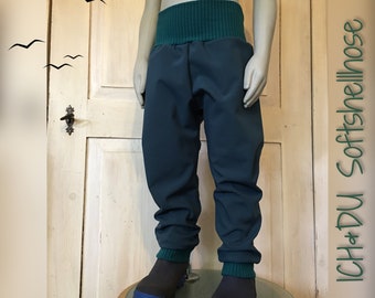 Softshell trousers, outdoor trousers, thermal trousers, lined trousers, child pump trousers, handmade ICH&DU petrol for boys and girls