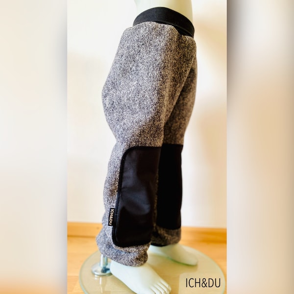 Pantalon de promenade en laine, pantalon en laine, pantalon à pompe, pantalon de marche, genouillères pour enfants, pantalon d'extérieur chiné gris fait main, pantalon thermique