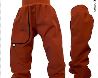 Softshell trousers, outdoor trousers, bag, forest children, lined trousers, child, thermal trousers, ICH&DU trousers, bloomers, trekking trousers, hiking trousers, rust