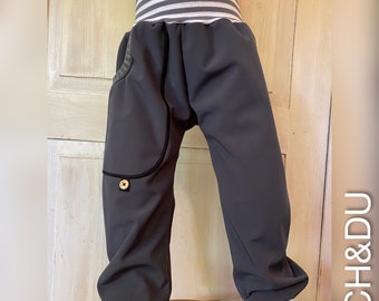 Softshell trousers, outdoor trousers, bag, forest children, lined trousers, child, thermal trousers, ICH&DU trousers, bloomers, trekking trousers, hiking trousers