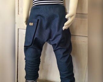 Pumppants Denim Pants Pants Child Jeans with Pocket Blue Petrol Boys Girls Handmade Sweatpants skinny Harem Pants Saruel Pants