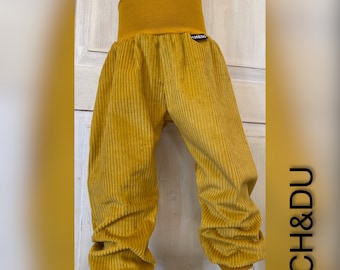 Pantalon large en velours côtelé, pantalon en velours côtelé, pantalon à pompe, pantalon enfant, jaune moutarde, garçons, ICH&DU, filles, fait main