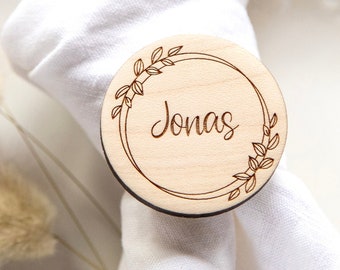 Holzmagnet mit Gästenamen, Personalisierte Tischkarte, Gastgeschenke Hochzeit