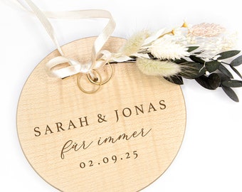 Personalized wooden ring holder with dried flowers wedding gift