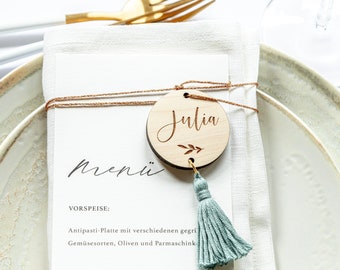 Tarjetas de lugar, regalo de invitados de madera, colgante, decoración de mesa de boda personalizada