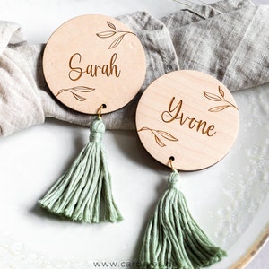 Regalo de invitado de boda, tarjeta de lugar, placa de nombre, decoración de mesa de madera, imán de madera personalizado