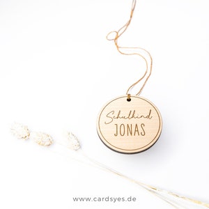 Träkonhänge för skolbarn, namnbricka för skolväska, personligt trähänge bild 5