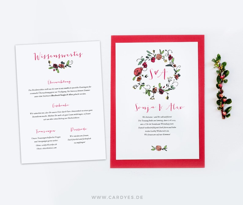 Wedding invitation Set 3 cards personalized with envelope boho wedding invitation