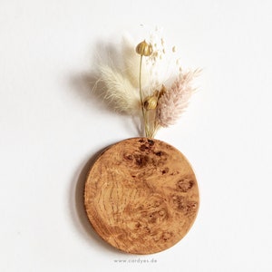 Holzvase mit Mini Trockenblumen kleines Geschenk Kühlschrankmagnet Natur+Blush