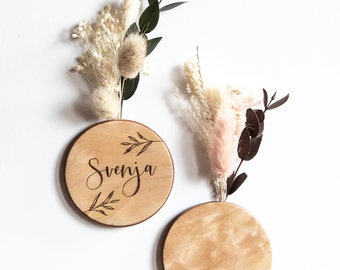 Holzvase mit Mini Trockenblumen personalisiertes Geschenk Vase mit Magnet