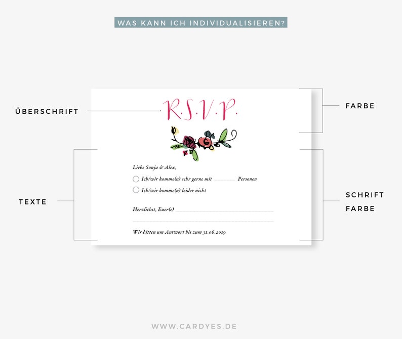 Wedding invitation Set 3 cards personalized with envelope boho wedding invitation