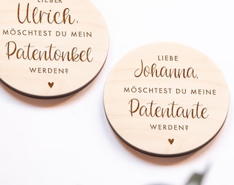 Patentante fragen Geschenk Patentante Patenonkel Geschenkidee Holzmagnet personalisiert