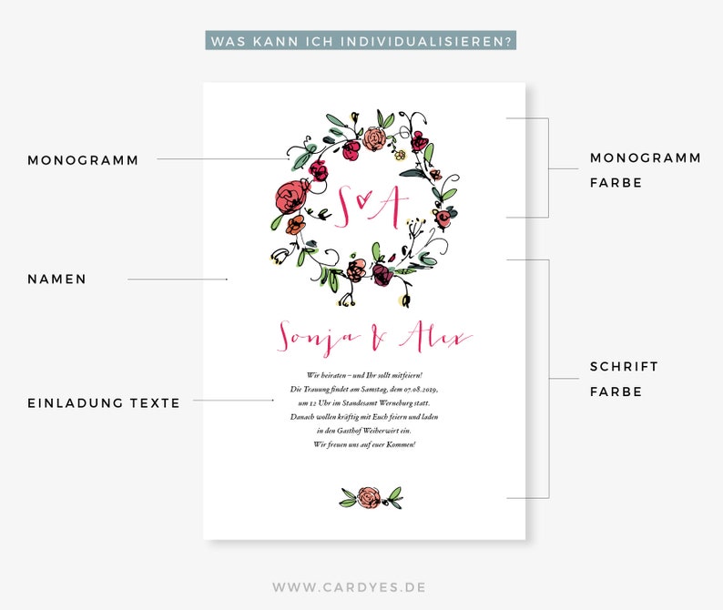 Wedding invitation Set 3 cards personalized with envelope boho wedding invitation