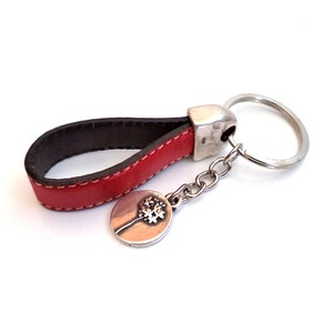 Rote Leder-Schlüsselanhänger-Medaille Biznaga Málaga Zamak silbernes Bad, Leder Schlüsselanhänger, Leder Schlüsselanhänger und Zamak Silber Bad, Malaga Schlüsselanhänger