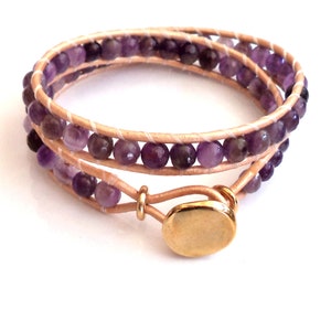 Bracelet woman Leather and Amethysts, Elegant bracelet woman leather and Amethyst, Bracelet man leather and Amethyst, Choker leather and Amethysts