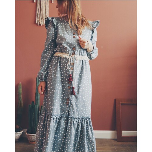 Flannel vintage dress shops | Warm breastfeeding dress XS, S, M, L, XL
