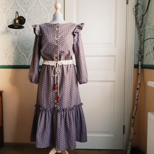 Flannel vintage dress shops | Warm breastfeeding dress XS, S, M, L, XL