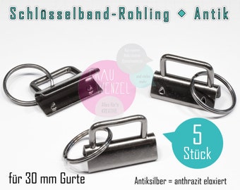 Schlüsselband Rohling, 30 mm, 5 St. - antiksilber