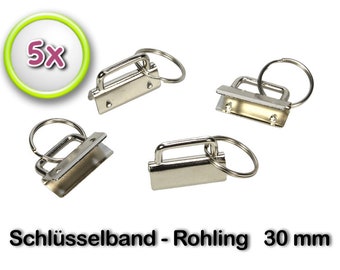 Schlüsselband Rohling, 30 mm, 5 St. - silber