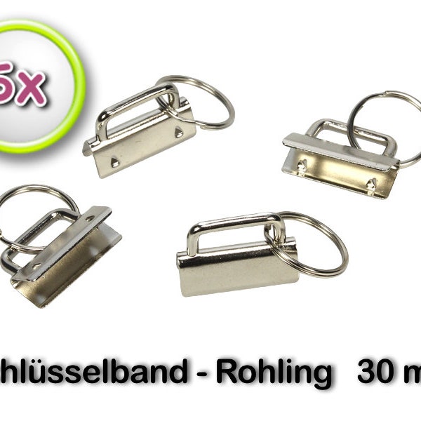 Schlüsselband Rohling, 30 mm, 5 St. - silber