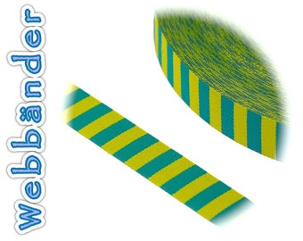 Webband - Ringelband, gelb-türkis