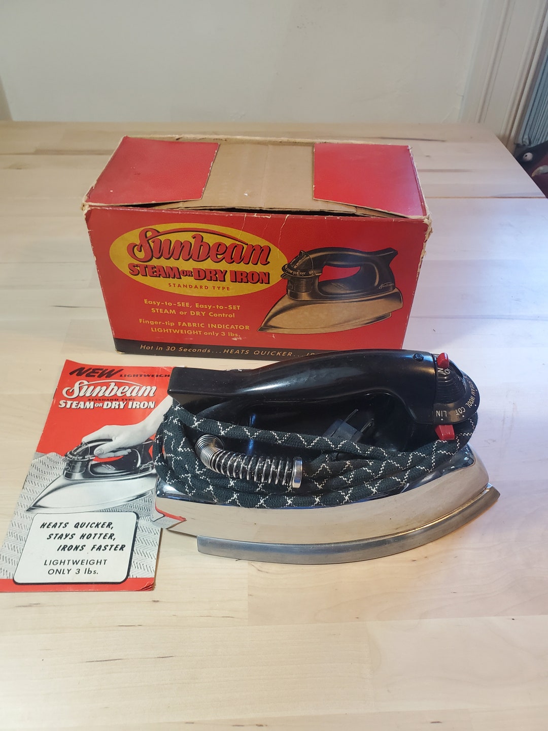 Sunbeam Steam or Dry Iron Vintage Iron Manuel and Box Etsy