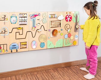 Interactive Wooden Busy Board Wall Panel: Fine Motor Skills Toy