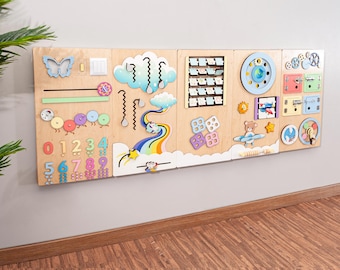 Montessori furniture Wall big busy board  in pastel colors for indoor playground Sensory wall activity for kids waiting room