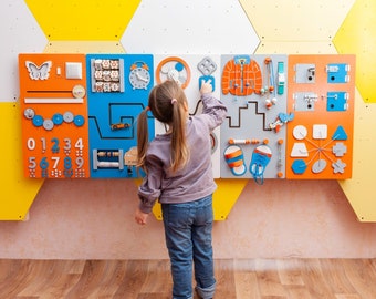 Activity Board, wooden Playroom Decor 69in wall panel, custom sensory wall panel, elementary school, calm atmosphere play zone