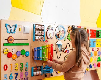 Busy board set with xylophone, 5 activity wall panels set Kids room furniture