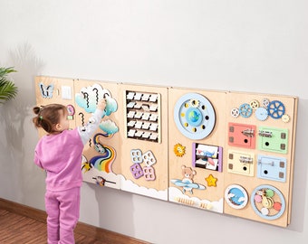 Healthcare furniture Busy board wall set of 5 panels in pastel colors for kids  Nursery, daycare interior design Learning children center