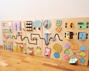 Sensory wall panel in pastel colors Montessori busy board Gift for kids Wall decor Activity wall in learning montessori room Special Needs