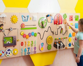 Educational activity wall for children Soccer theme busy board panels Montessori furniture for waiting playroom