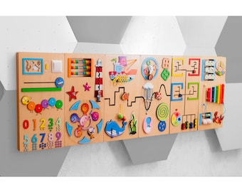 Sensory panels Wall Set Sea theme School interior Large Montessori Busy Board Xylophone sound and led light Children activity furniture