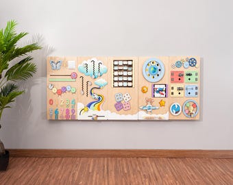 Pastel wall mounted busy board Sensory Wall Panel: Montessori equipment for Playroom preschools, clinics