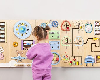 Extra large Pastel Sensory panel set up to 16 ft. wall Interactive Montessori Busy Board for kids waiting public areas
